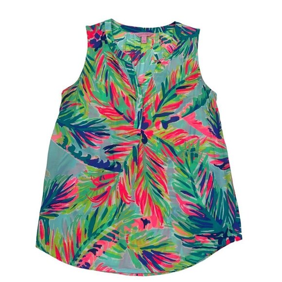 Lilly Pulitzer Stacey Island Time Print 100% Rayon Sleeveless Top Women's Size S - Picture 1 of 5